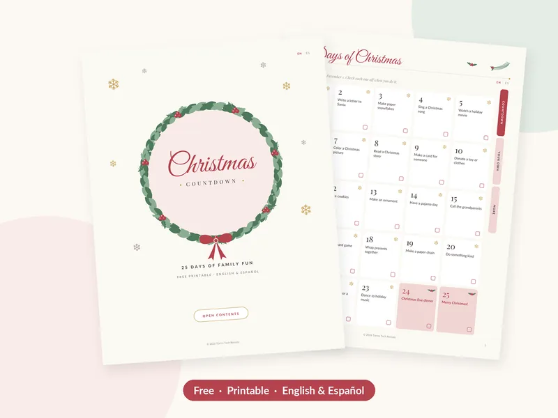 Christmas Countdown printable: a wreath cover and a 25-day checklist